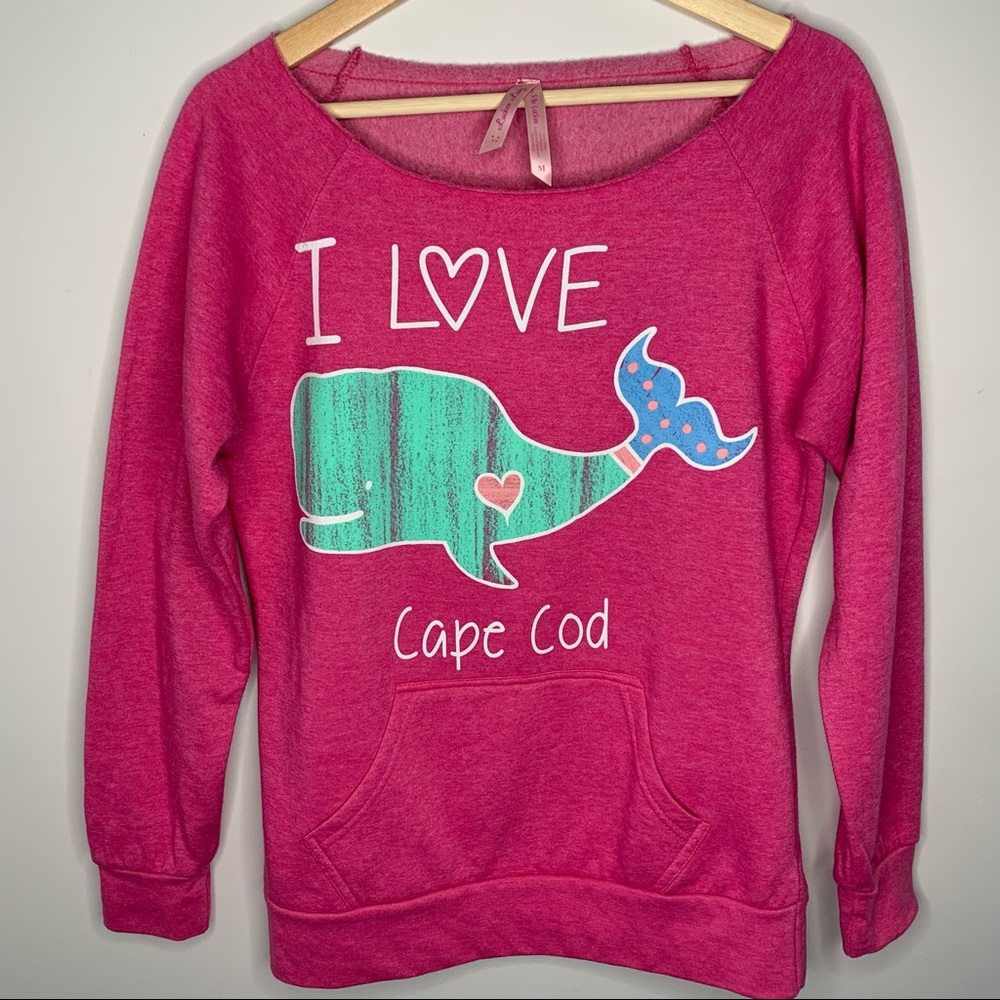 Luckee Lady Pullover Sweatshirt Pink Whale I Love Cape Cod Womens Size Medium